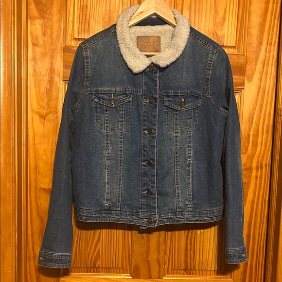 BBJ Women’s Jacket L Denim Sherpa Fleece Lining Button Down Cotton Blend - Picture 1 of 9